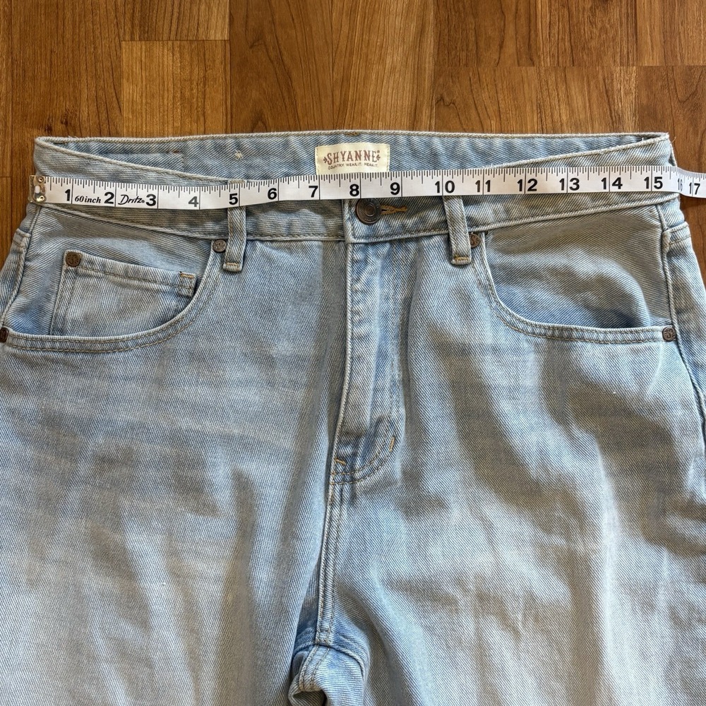 SHYANNE WOMEN'S TWO TONE LIGHT WASH HIGH RISE FLARE JEANS 33‎ SHORT Western - Picture 9 of 14